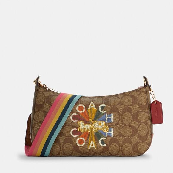 Coach Handbags - New💃Coach Jes Baguette In Signature Canvas With Coach Radial Rainbow Purse